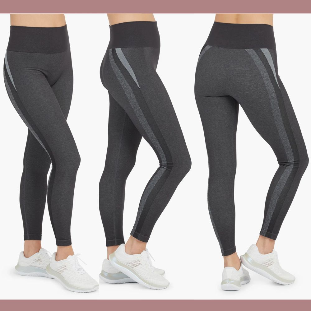NWT $88 SPANX [ Large ] Seamless Track‎ Stripe Leggings in Graphite Dust #U1101